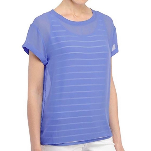 NYDJ Tops - NYDJ Chiffon Overlay Striped Top Shirt Sky Blue L